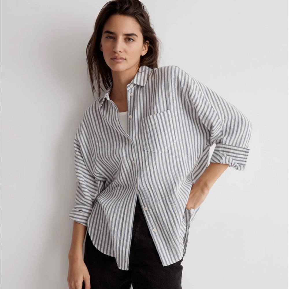 Madewell Long-Sleeve Dolman Button Down Shirt in Stripe